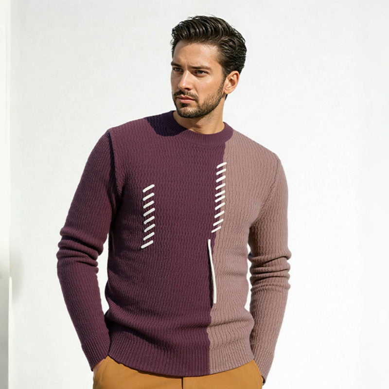 Herren Pullover mit kreativem Strukturdesign und Kontraststreifen Heidi-Mode