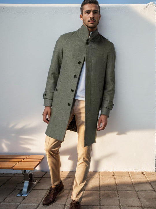 Herren klassischer Trenchcoat mit stilvollem Gürtel und doppelter Knopfreihe Heidi-Mode