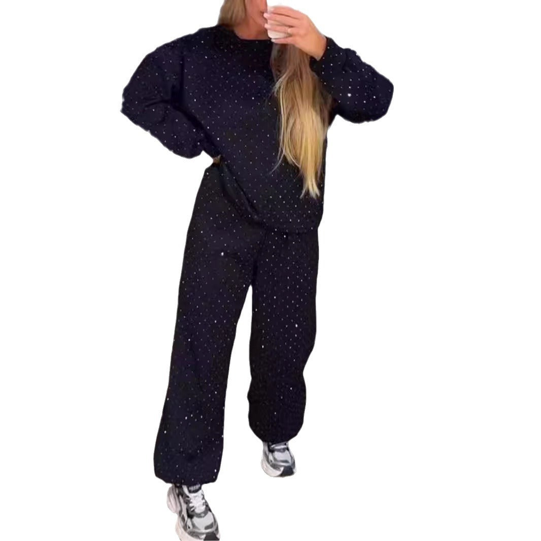 Damen Sportliches Zweiteiliges Freizeitset mit Glitzerakzenten Heidi-Mode