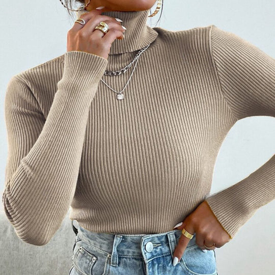 Damen Eleganter Rollkragenpullover mit feiner Rippstruktur Heidi-Mode