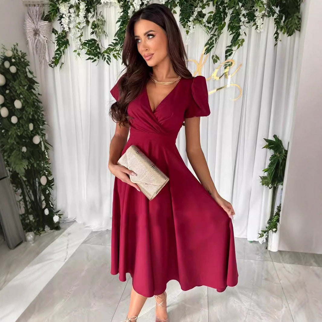 Damen elegantes Midikleid mit Wickeloptik und ausgestelltem Rock Heidi-Mode