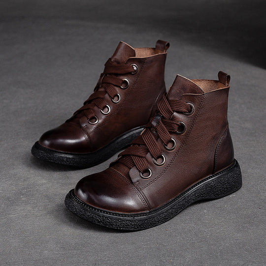 Damen Hochwertige Schnürstiefel mit robustem Sohlenprofil und modischem Leder Heidi-Mode