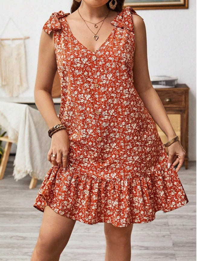 Damen kurzes Sommerkleid mit Rüschendetails und Knopfleiste Heidi-Mode