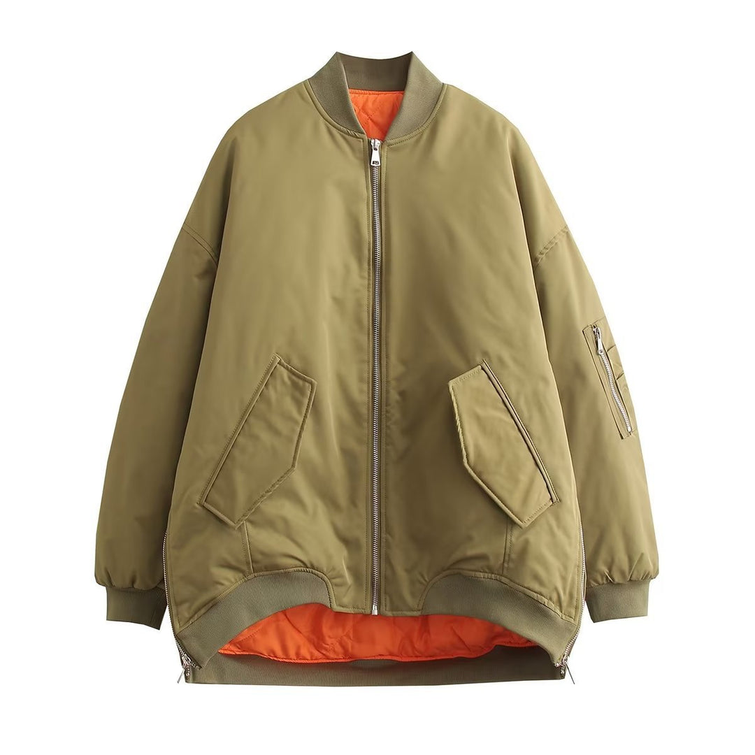 Damen lässige Bomberjacke mit elastischen Bündchen und praktischen Taschen Heidi-Mode