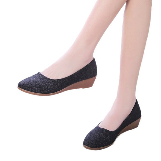 Damen elegante Ballerinas mit glitzerndem Obermaterial und bequemem Absatz Heidi-Mode