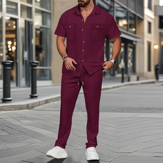 Herren Freizeitanzug mit modernem Streifenmuster und praktischen Taschen Heidi-Mode