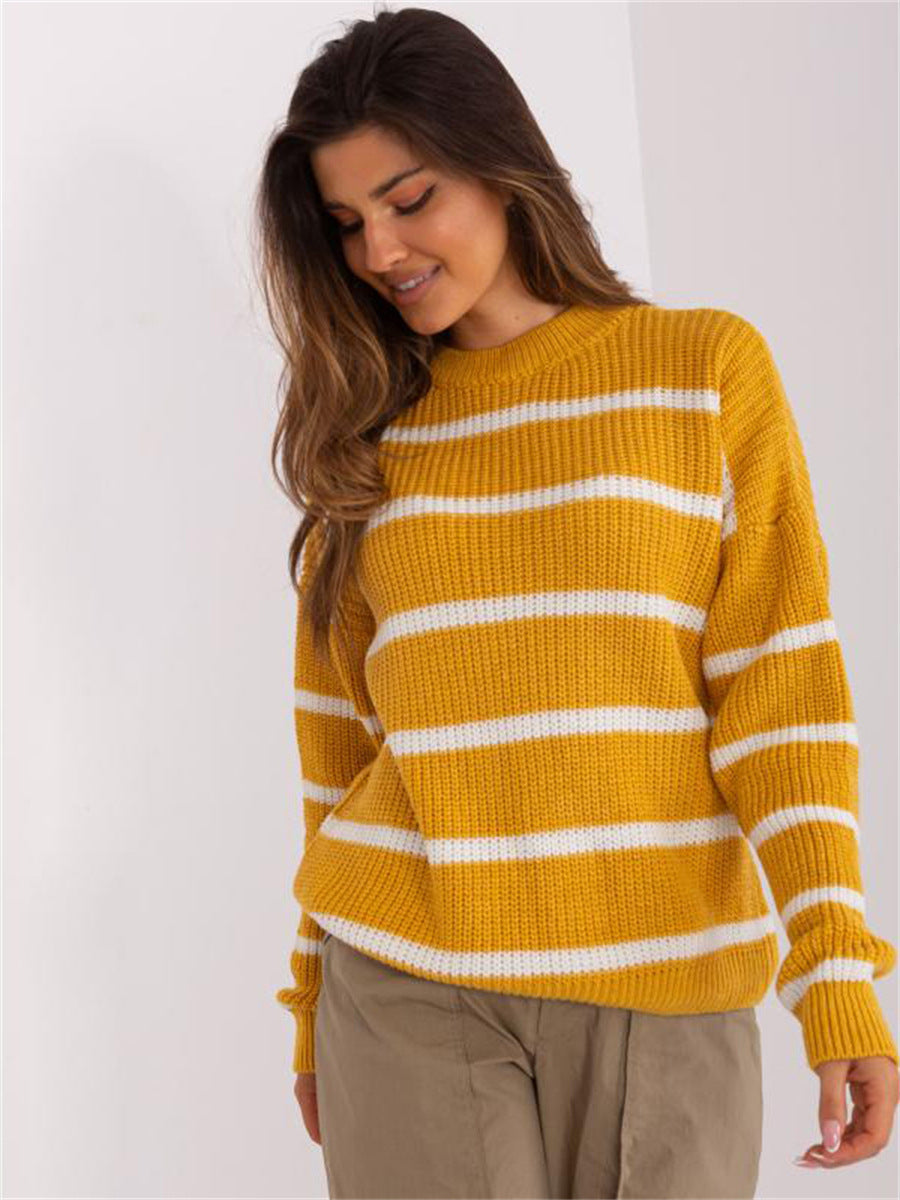 Damen lässiger Strickpullover mit modernem Streifenmuster und weitem Schnitt Heidi-Mode
