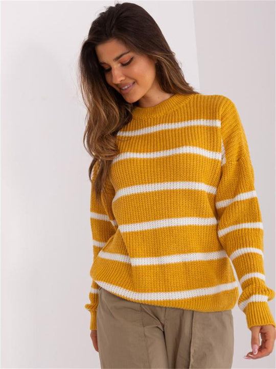 Damen lässiger Strickpullover mit modernem Streifenmuster und weitem Schnitt Heidi-Mode