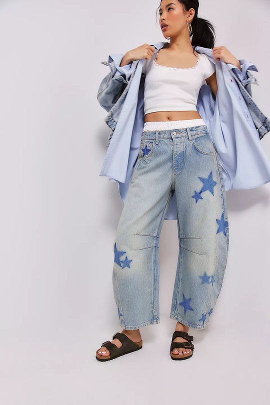 Damen weite Jeans mit Herzen-Details und entspanntem Schnitt Heidi-Mode