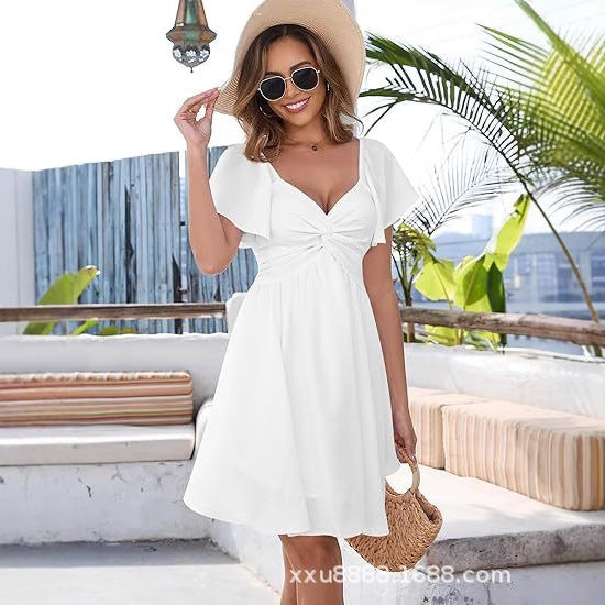 Damen lässiges Sommerkleid mit fließendem Schnitt und Wickeldetail Heidi-Mode