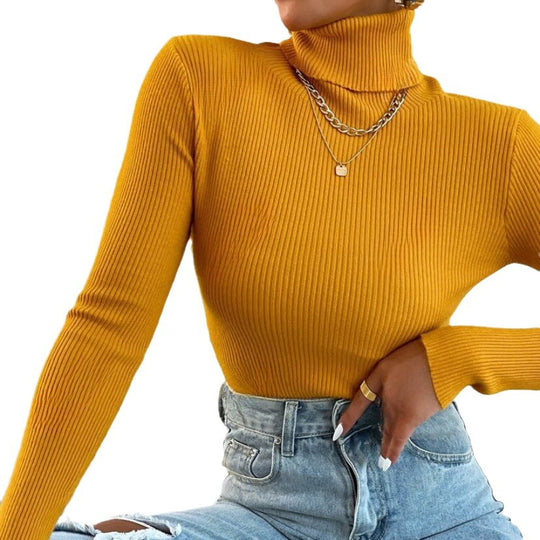 Damen Eleganter Rollkragenpullover mit feiner Rippstruktur Heidi-Mode