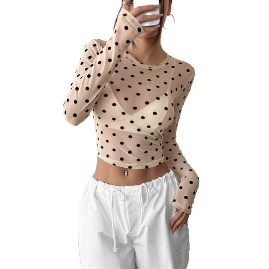 Damen Transparente Longsleeve-Bluse mit Polka Dots Heidi-Mode