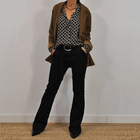 Damen Bluse mit ausgefallenem Druck und bequemen langen Ärmeln Heidi-Mode