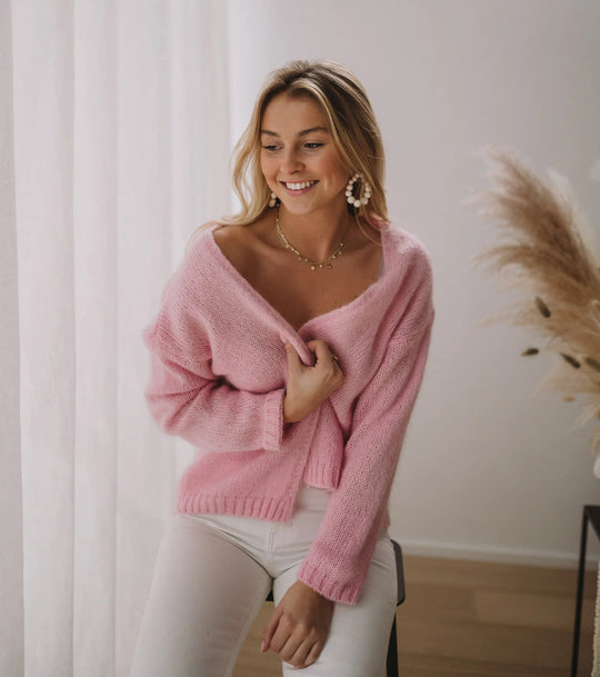 Damen lässiger Pullover mit offener Schulter und weichem Strickmuster Heidi-Mode