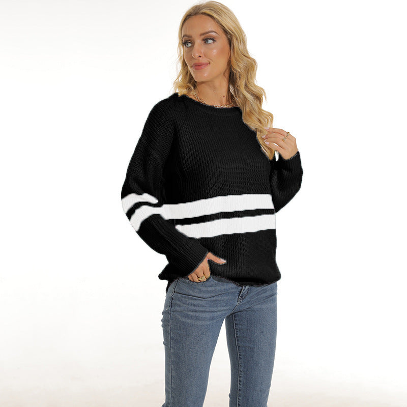 Damen lässiger Pullover mit modischem Streifenmuster Heidi-Mode