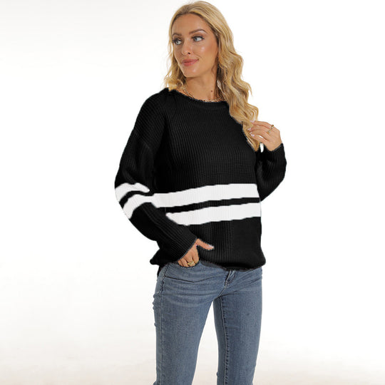 Damen lässiger Pullover mit modischem Streifenmuster Heidi-Mode