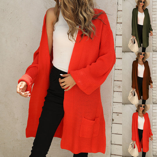 Damen lässige Strickjacke mit offener Front und großzügigen Ärmeln Heidi-Mode