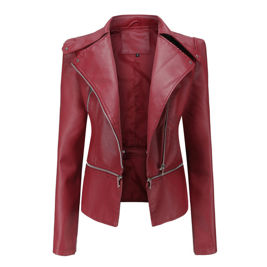 Damen stylische Bikerjacke mit asymmetrischem Reißverschluss und eingenähten Taschen Heidi-Mode