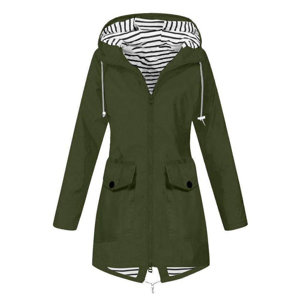 Damen Outdoor-Jacke mit verstellbarem Kapuzenkragen und dekorativen Taschen Heidi-Mode