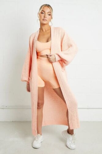 Damen Langer Strickmantel mit großzügigen Taschen Heidi-Mode