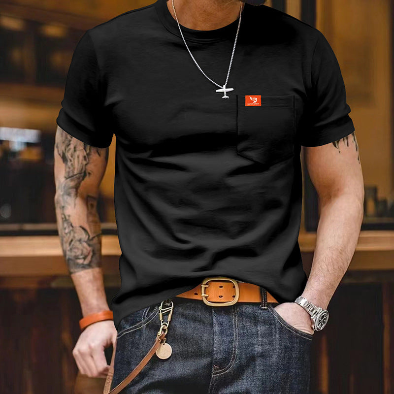 Herren klassisches Kurzarm T-Shirt mit Brusttasche aus hochwertiger Baumwolle Heidi-Mode