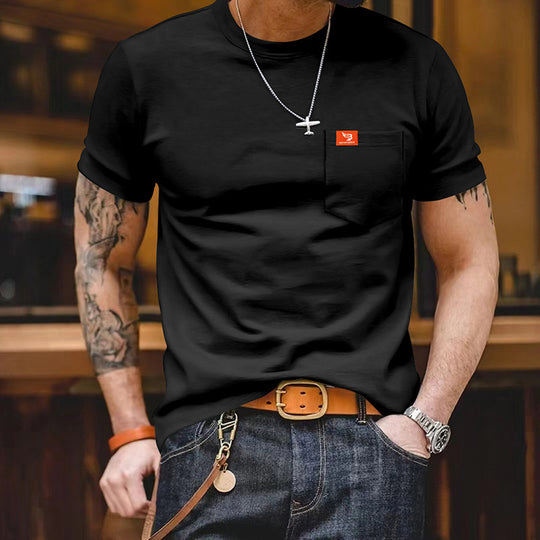 Herren klassisches Kurzarm T-Shirt mit Brusttasche aus hochwertiger Baumwolle Heidi-Mode