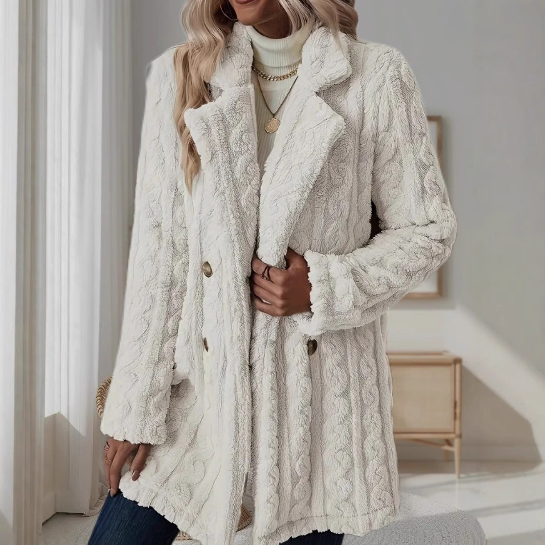 Damen Kapuzenmantel mit strukturiertem Design und großen Knöpfen Heidi-Mode