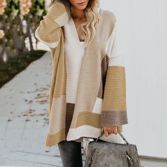 Damen lässige Strickjacke mit modischem Streifenmuster Heidi-Mode