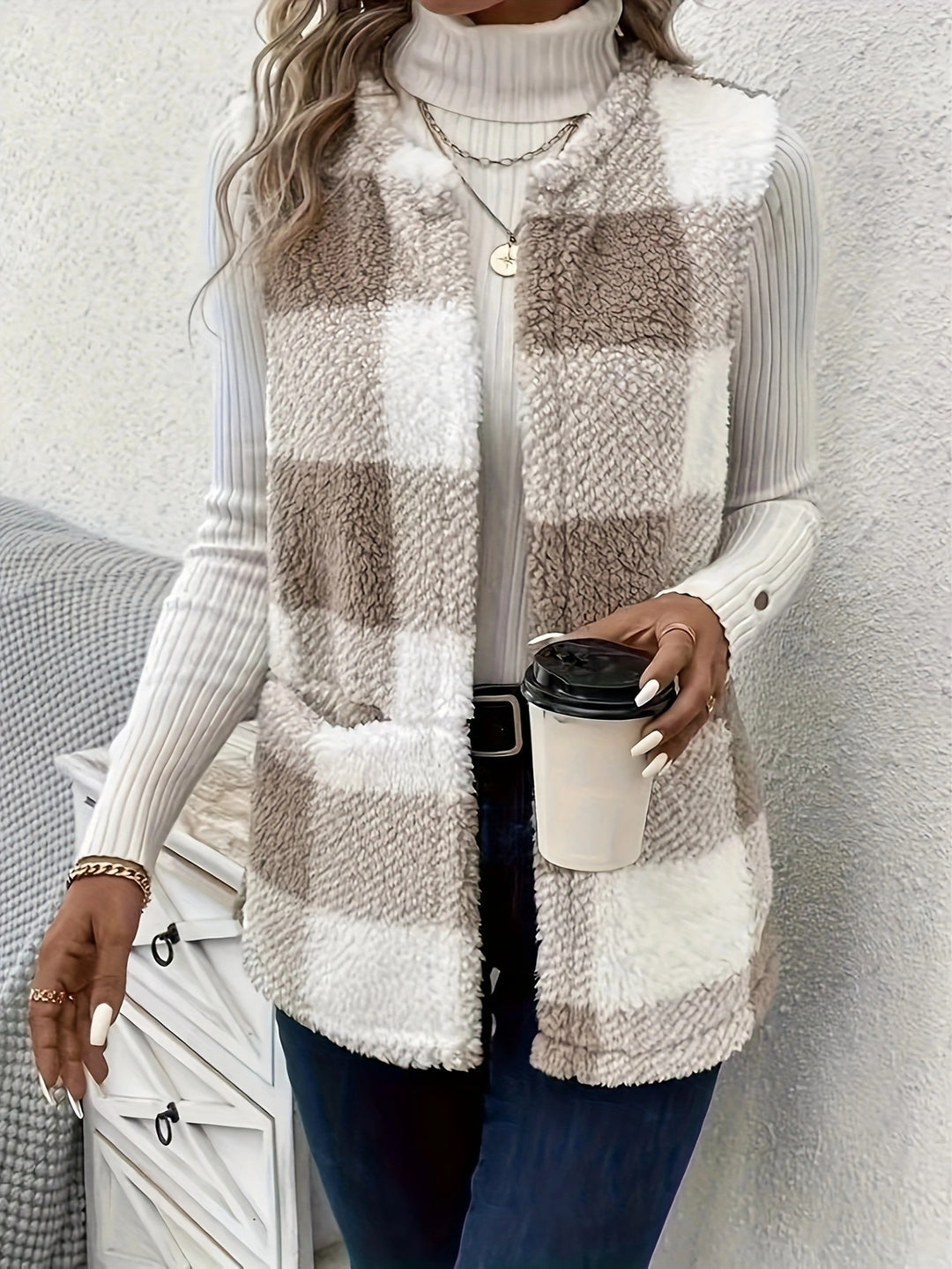 Damen Gemusterte Fleece-Weste mit praktischen Taschen Heidi-Mode