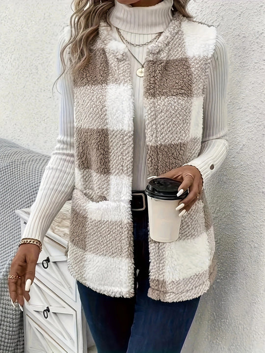 Damen Gemusterte Fleece-Weste mit praktischen Taschen Heidi-Mode