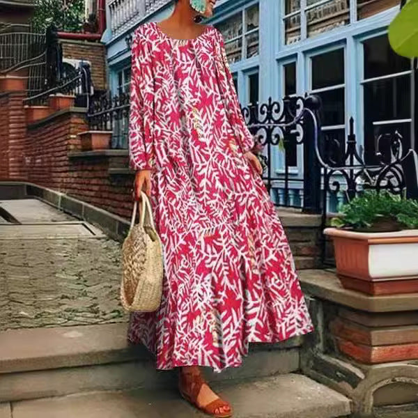 Damen Langes Sommerkleid mit floralem Druck und weit schwingendem Rock Heidi-Mode