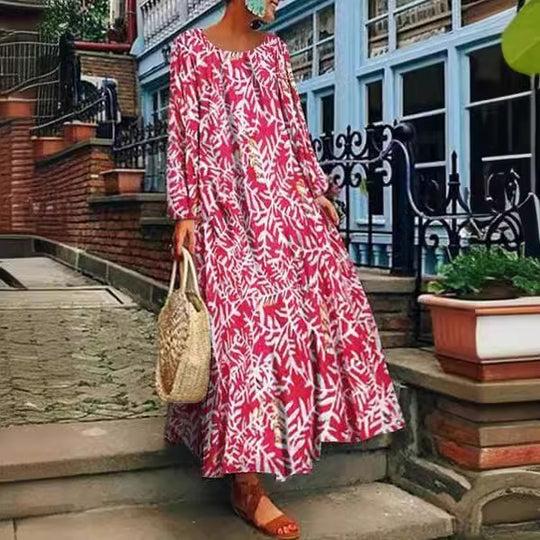 Damen Langes Sommerkleid mit floralem Druck und weit schwingendem Rock Heidi-Mode