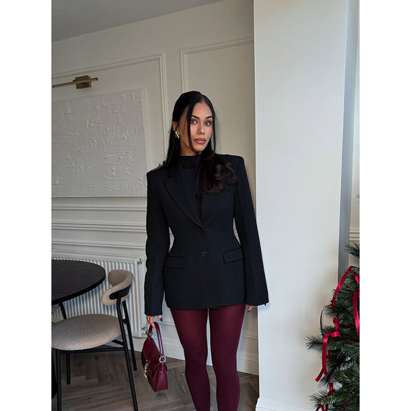 Damen elegante Blazerjacke im Oversized-Schnitt mit schickem Revers Heidi-Mode