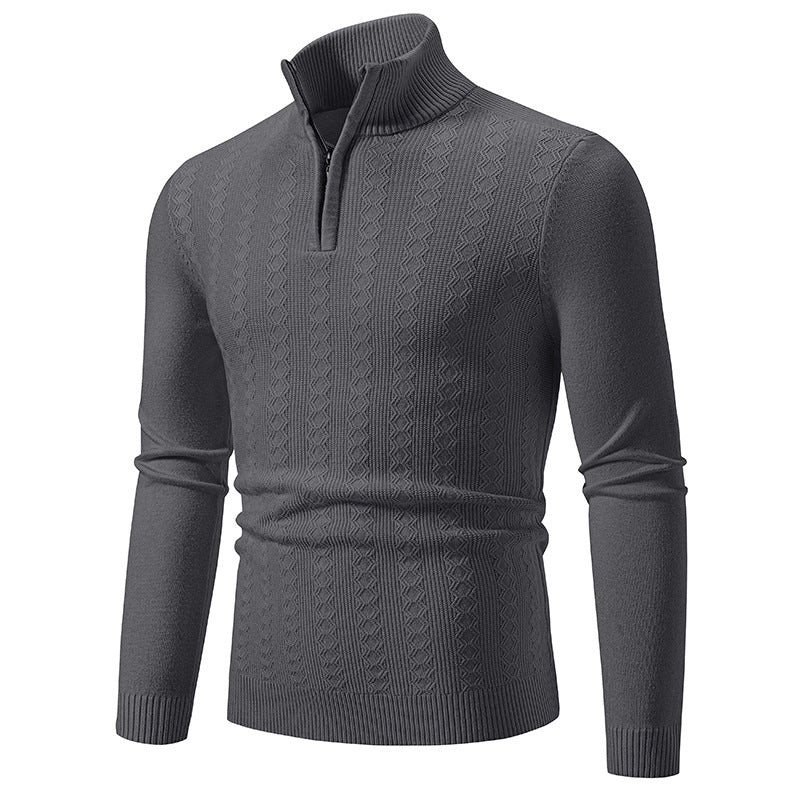 Herren Strickpullover mit Reißverschluss und grafischem Zopfmuster Heidi-Mode