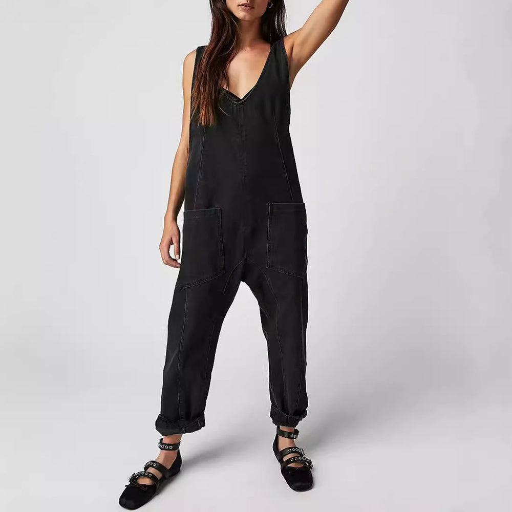 Damen Lässiger Denim-Overall mit großen Taschen Heidi-Mode