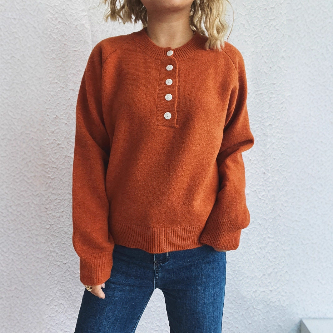 Damen gemütlicher Strickpullover mit Knopfdetails Heidi-Mode