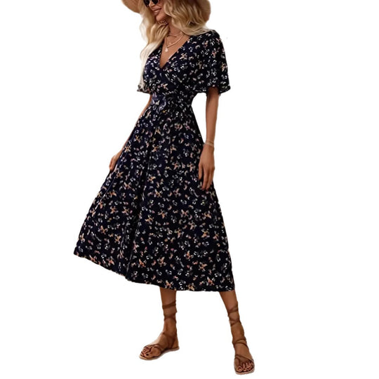 Damen Wickelkleid mit floralem Design und modischem V-Ausschnitt Heidi-Mode