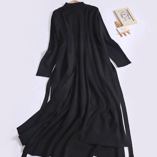 Damen eleganter Longmantel mit asymmetrischem Schnitt und hohem Kragen Heidi-Mode