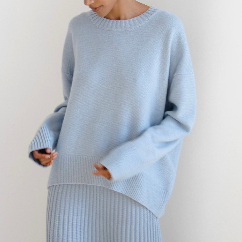 Damen Oversized Pullover mit feinem Strickmuster und breiten Bündchen Heidi-Mode