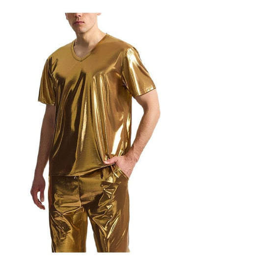 Herren Sportliches Set aus glänzendem Material mit V-Ausschnitt Heidi-Mode