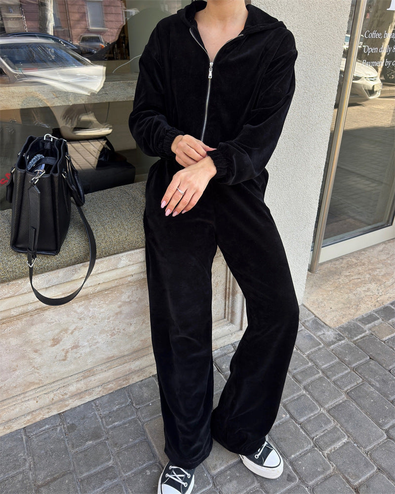 Damen lässiges Crop-Hoodie-Set mit weiten Hosen Heidi-Mode