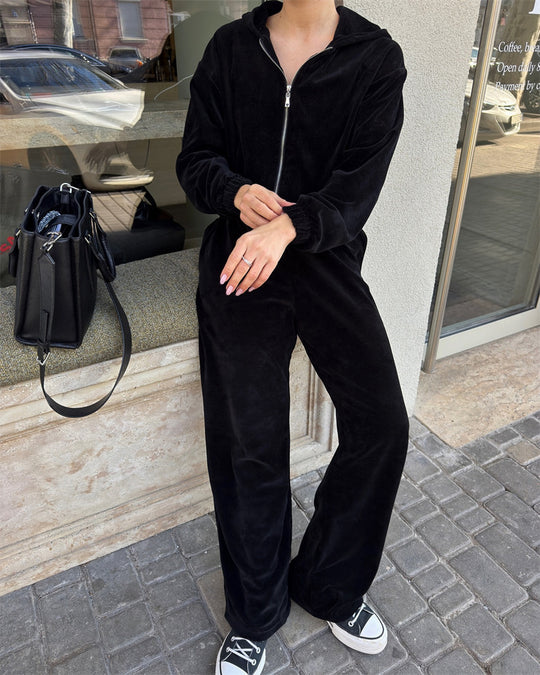 Damen lässiges Crop-Hoodie-Set mit weiten Hosen Heidi-Mode