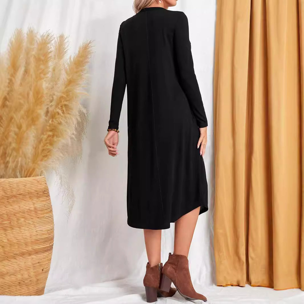 Damen lässiges Maxikleid mit elegantem Schnitt und hohem Saum Heidi-Mode