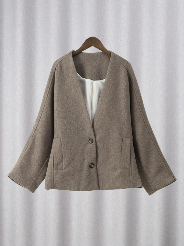 Damen modische Wolljacke mit oversized Schnitt und elegantem Revers Heidi-Mode
