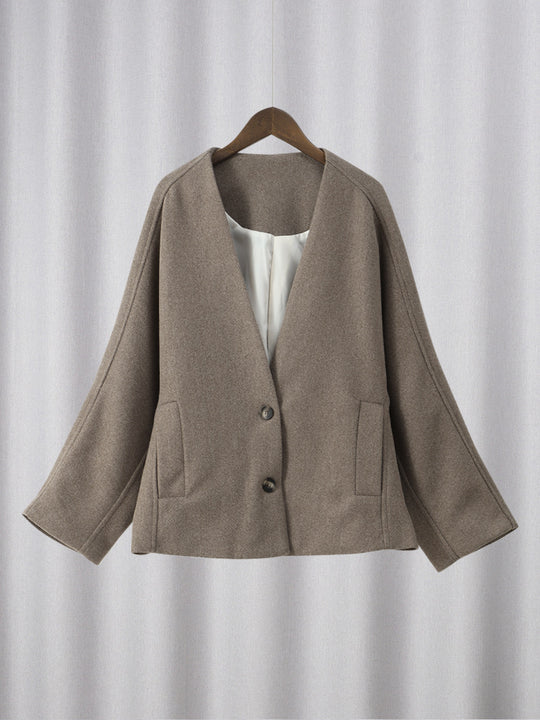 Damen modische Wolljacke mit oversized Schnitt und elegantem Revers Heidi-Mode