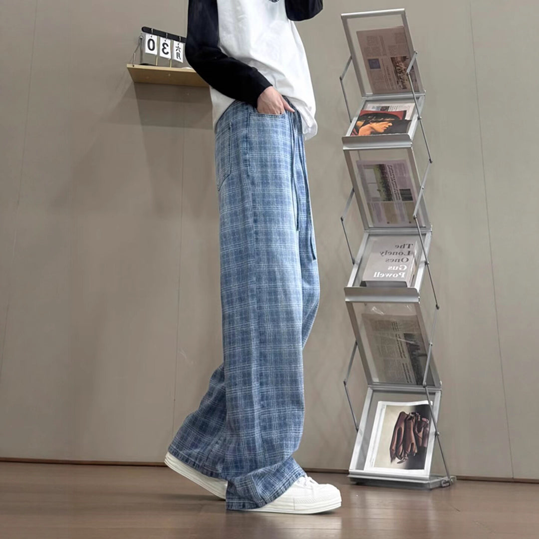 Damen weit geschnittene Karottenhose mit modernem Karo-Design Heidi-Mode