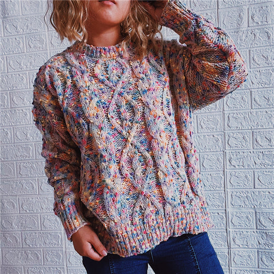 Damen grob gestrickter Pullover mit bunten Akzenten und lässigem Schnitt Heidi-Mode