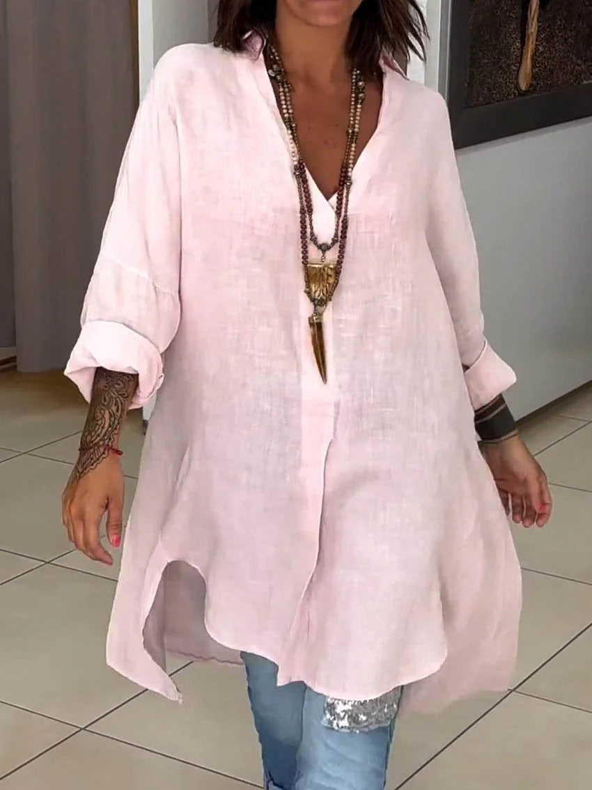 Damen Leinen Tunika mit asymmetrischem Schnitt und eleganten Details Heidi-Mode