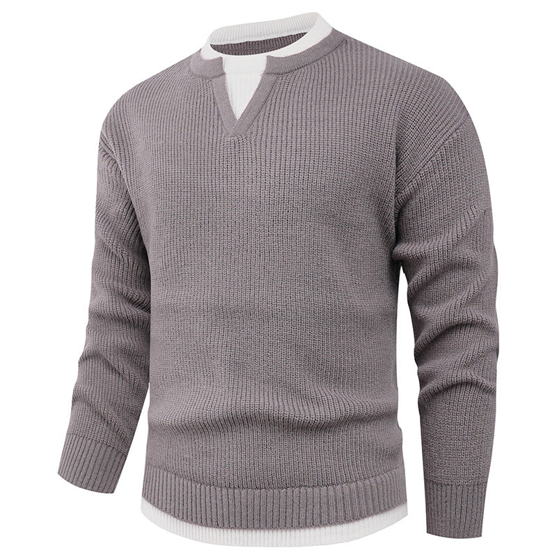 Herren Strickpullover mit V-Ausschnitt und modernem Rippenmuster Heidi-Mode