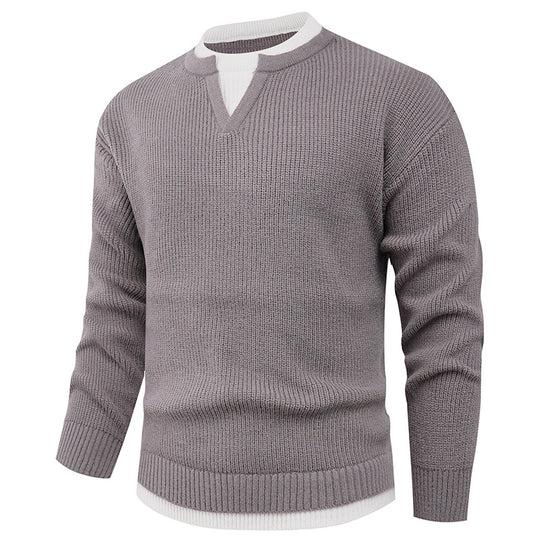 Herren Strickpullover mit V-Ausschnitt und modernem Rippenmuster Heidi-Mode